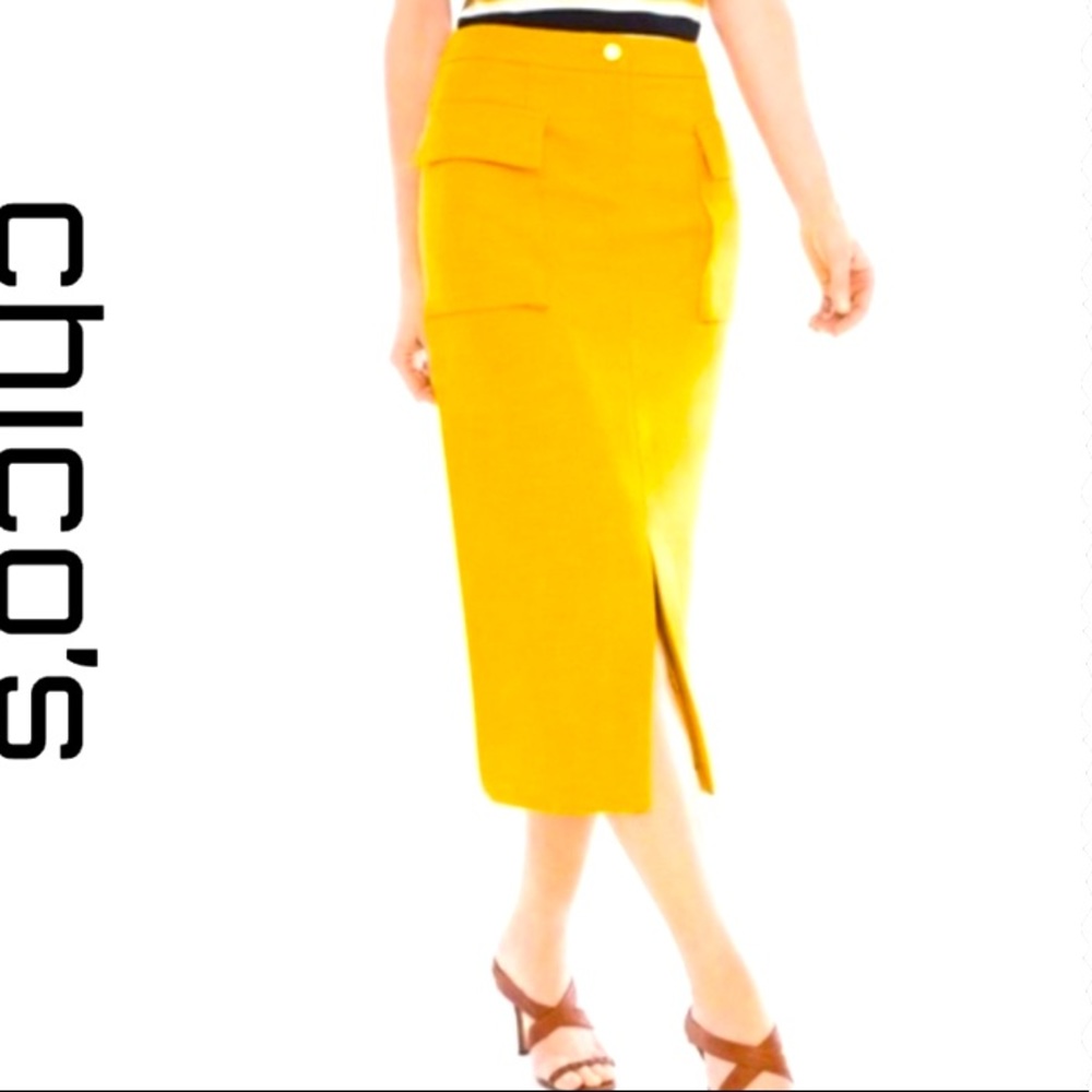 Beautiful Black Label mustard yellow Skirt with 2 front pockets front Slit